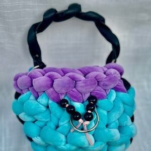 Handcrafted Turquoise & Purple Woven Tote Bag
